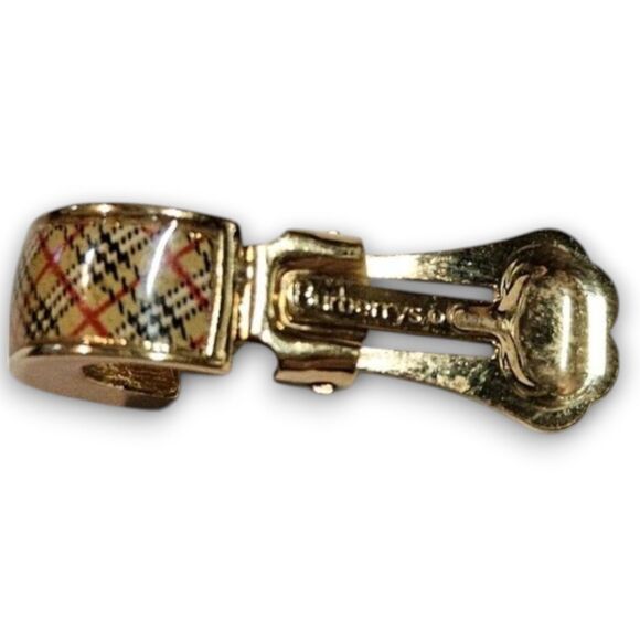 Burberry Authentic Vintage Y2K Gold & Plaid Check Huggie Clip-On Earrings w/ Box - Picture 6 of 8